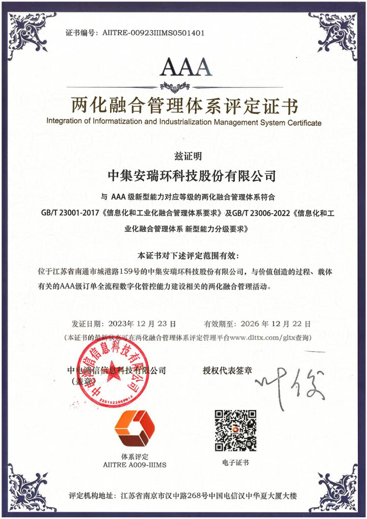 【南通发布】最高认证等级！j9国际站获两化融合管理体系AAA级评定
